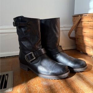 Black Leather Buckle Boots